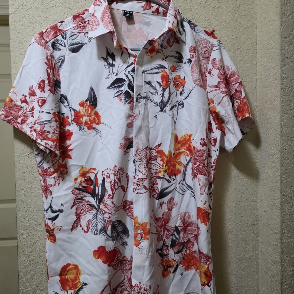 Floral Print Men's Shirt - Red and Black
